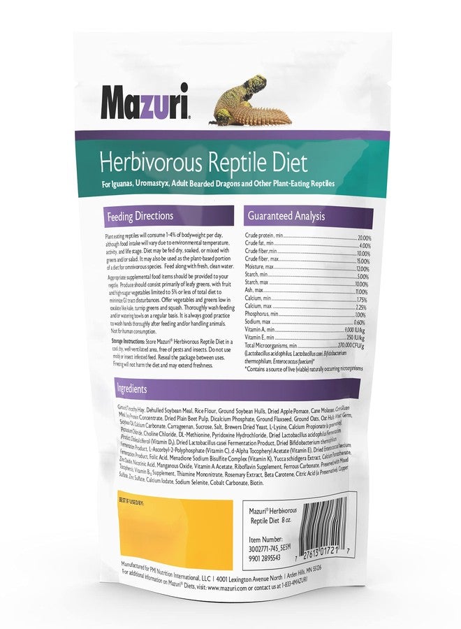 Mazuri® Herbivorous Reptile Diet | Food for Plant-Eating Herbivorous Lizards, Green Iguanas, Uromastyx Lizards | 8 Ounce (8 OZ) Bag - Image 2